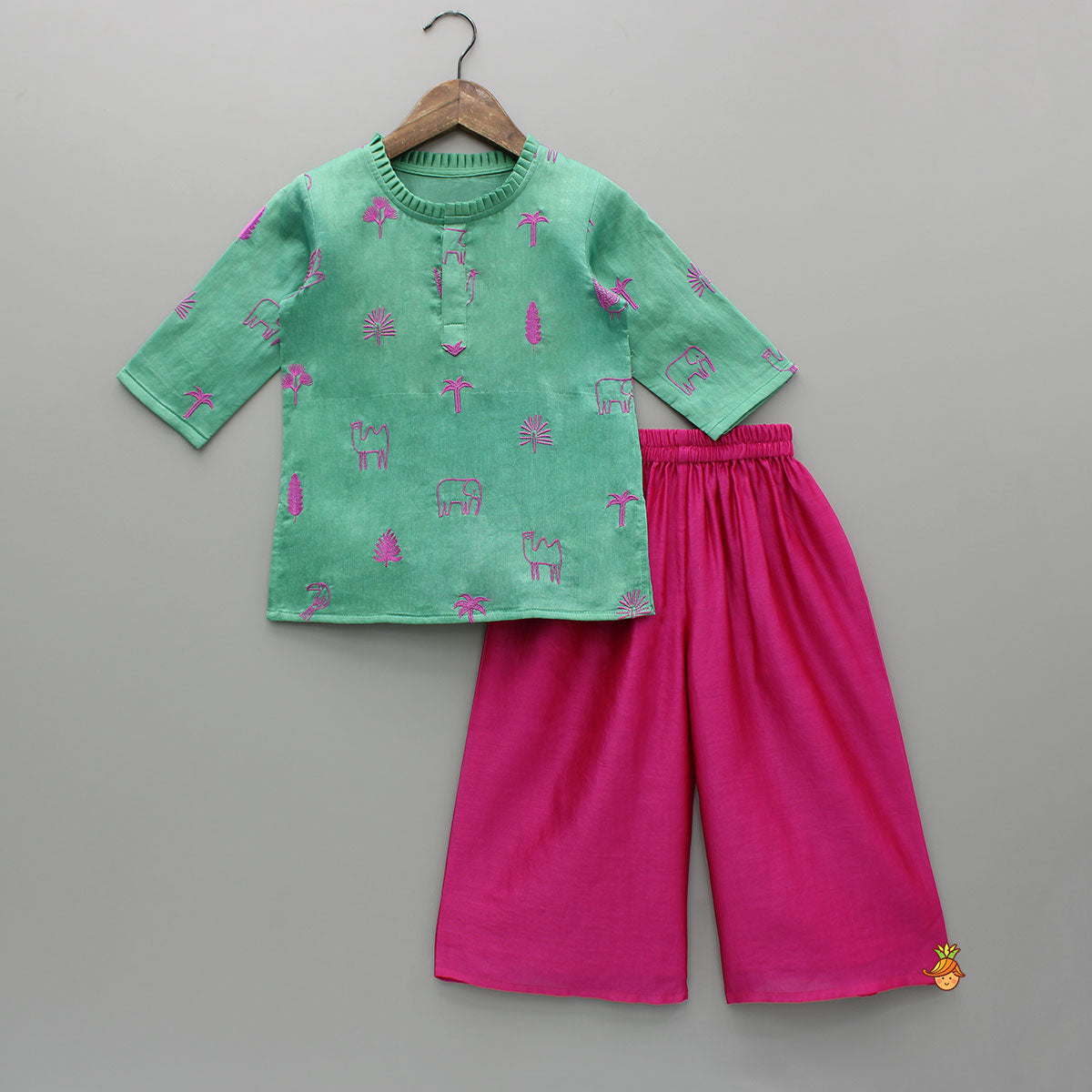 Green Embroidered Kurti And Flared Palazzo