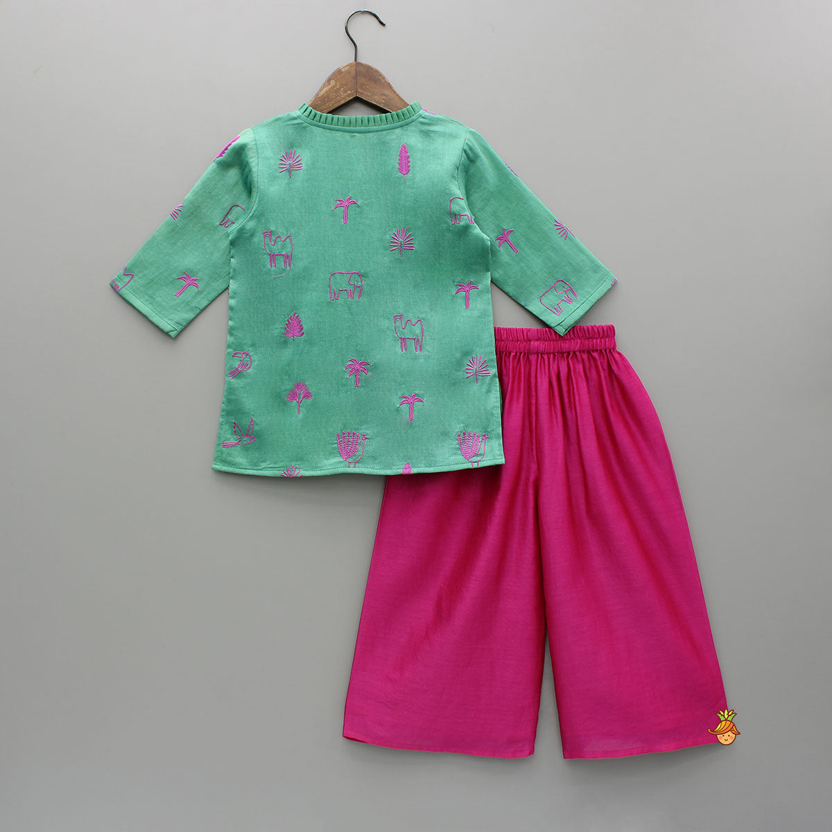 Green Embroidered Kurti And Flared Palazzo