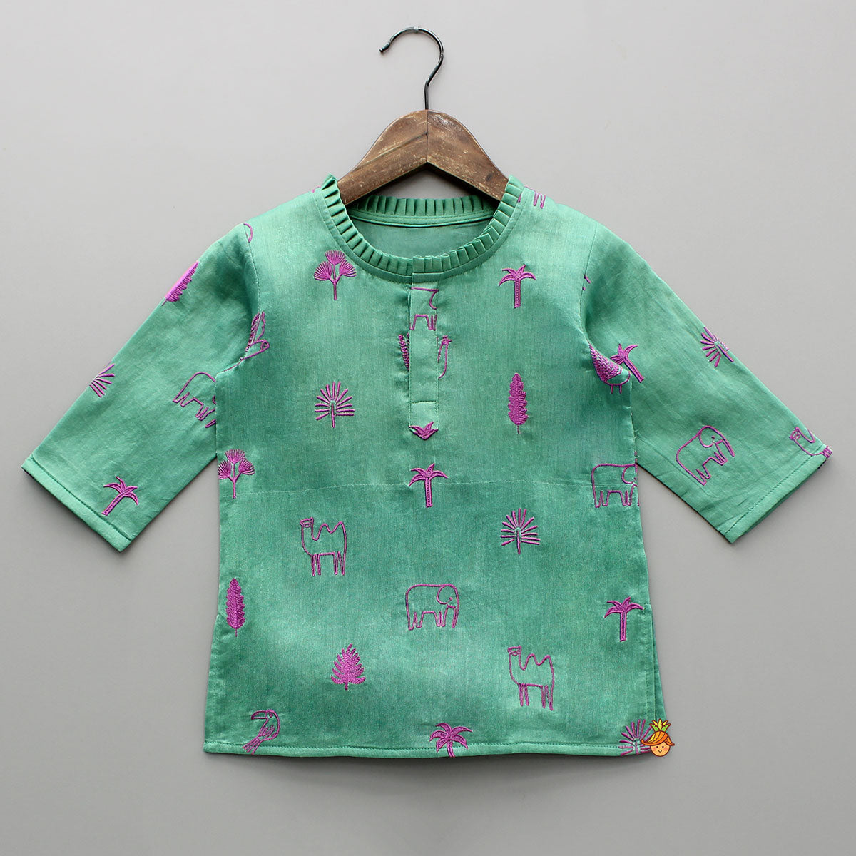 Green Embroidered Kurti And Flared Palazzo
