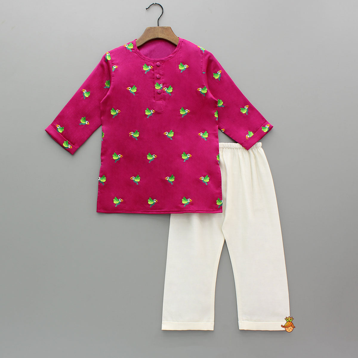 Pink Bird Embroidered Kurta And Pyjama