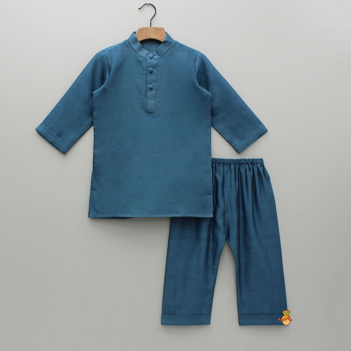 Blue Kurta And Floral Hand Block Printed Jacket And Pyjama