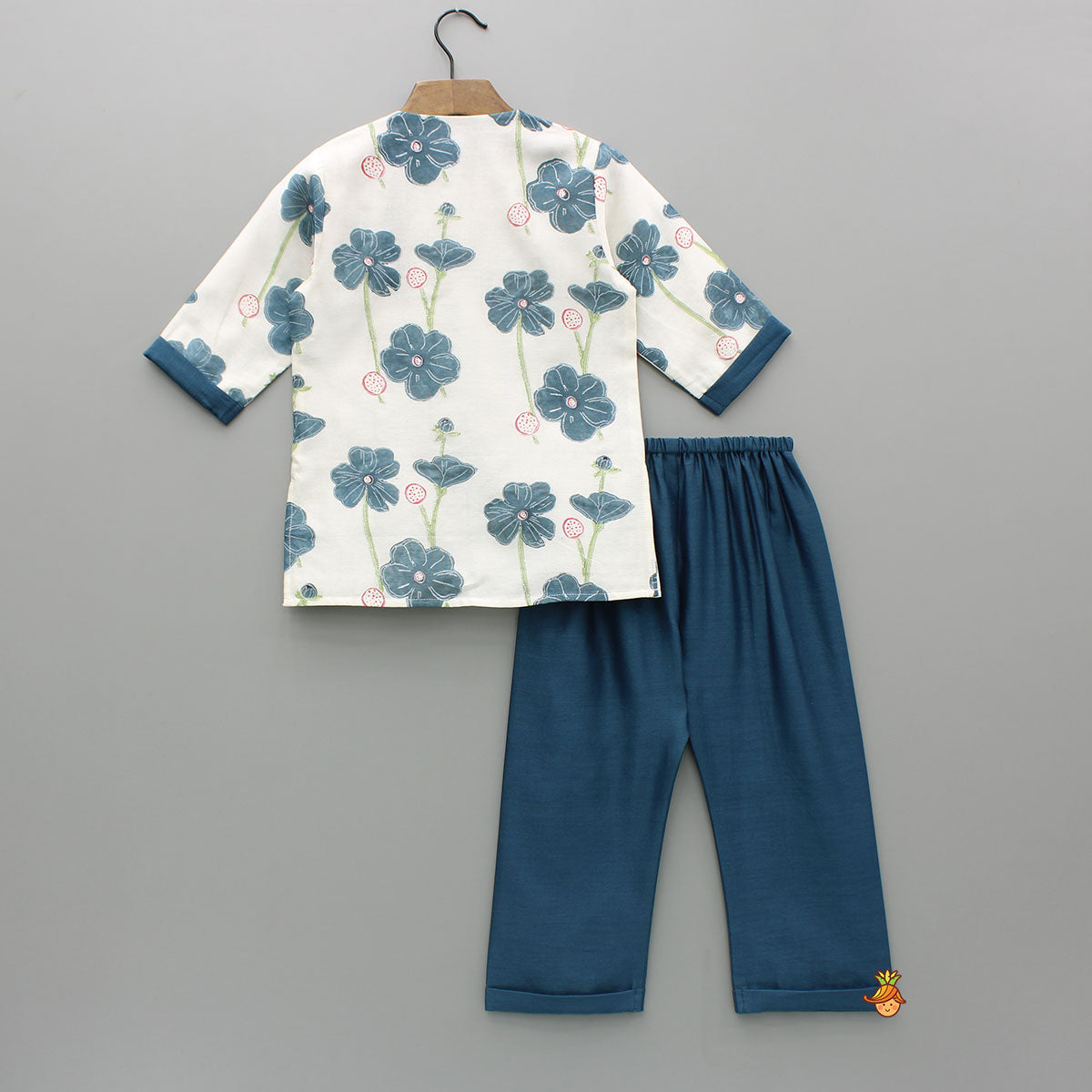 Cream Floral Hand Block Printed Kurta And Pyjama