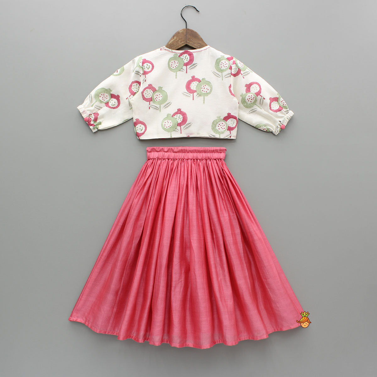 Hand Block Floral Printed Angarkha Style Top And Flared Lehenga