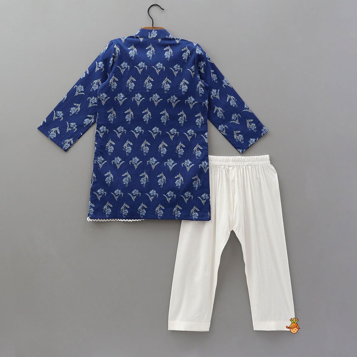 Blue Printed Asymmetric Kurta And Pyjama