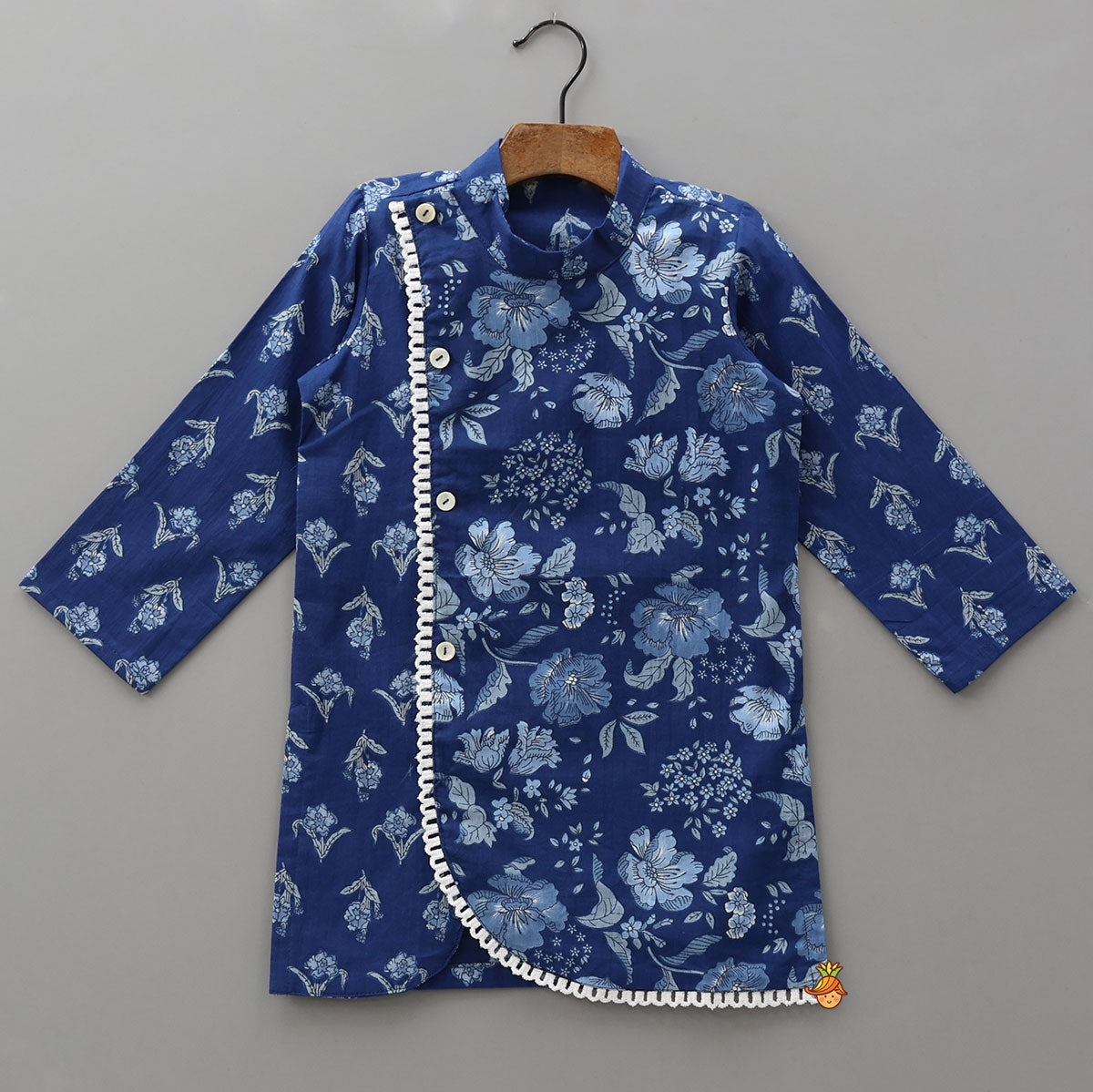Blue Printed Asymmetric Kurta And Pyjama