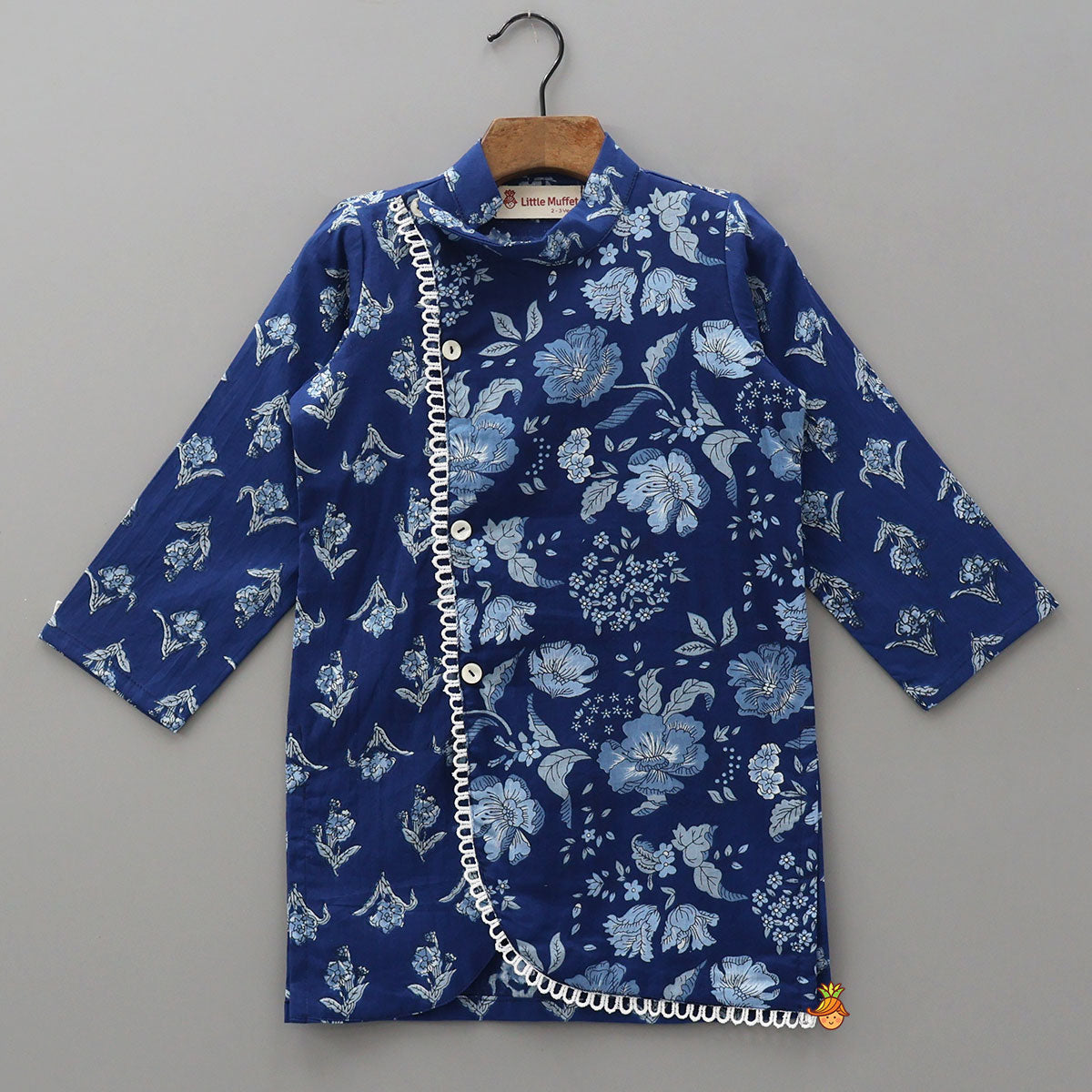 Blue Printed Asymmetric Kurta And Pyjama