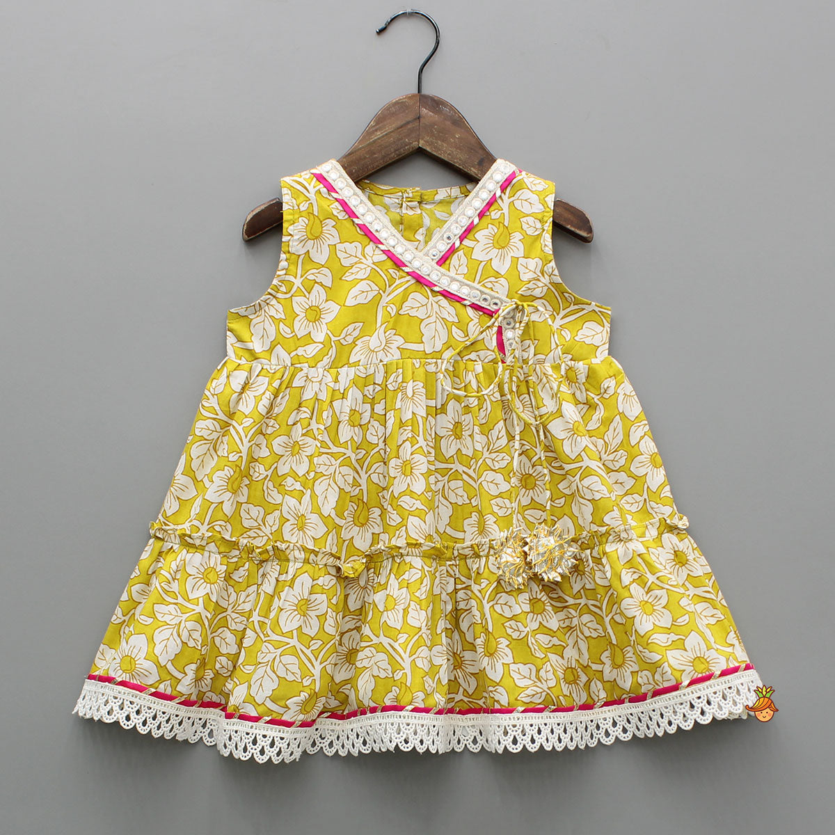 Yellow Floral Printed Top And Tiered Sharara