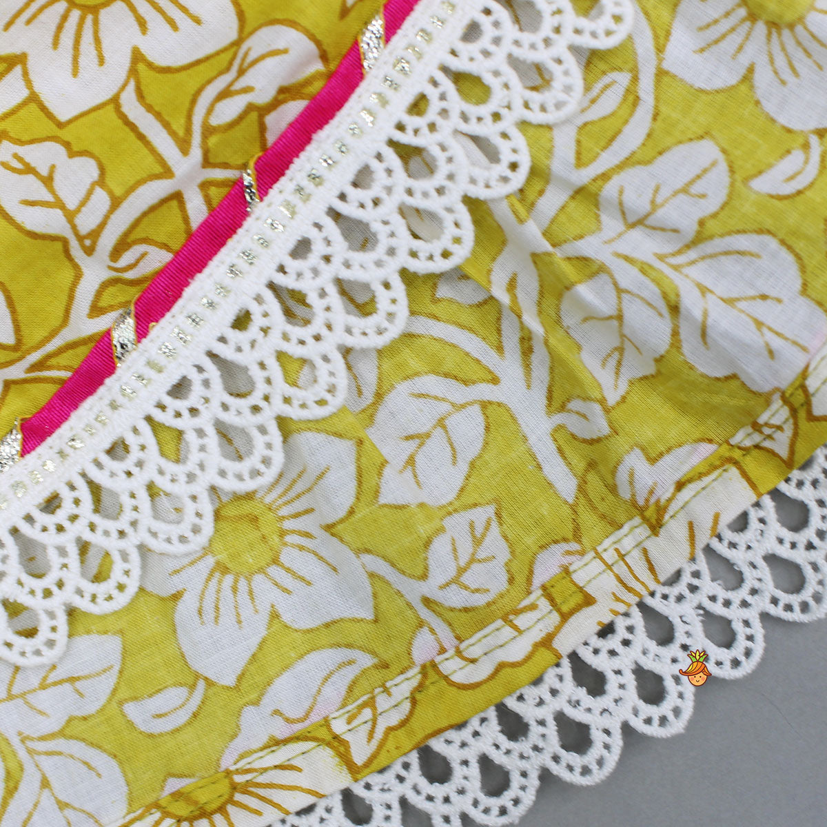 Yellow Floral Printed Top And Tiered Sharara