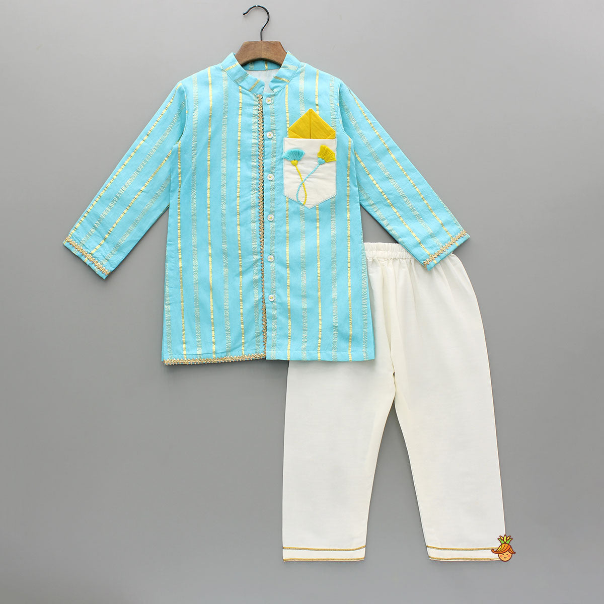 Blue Embellished Kurta And Pyjama