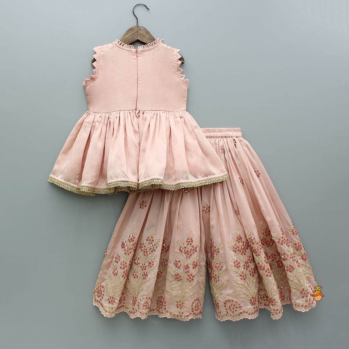 Peach Embroidered Chanderi Top And Palazzo