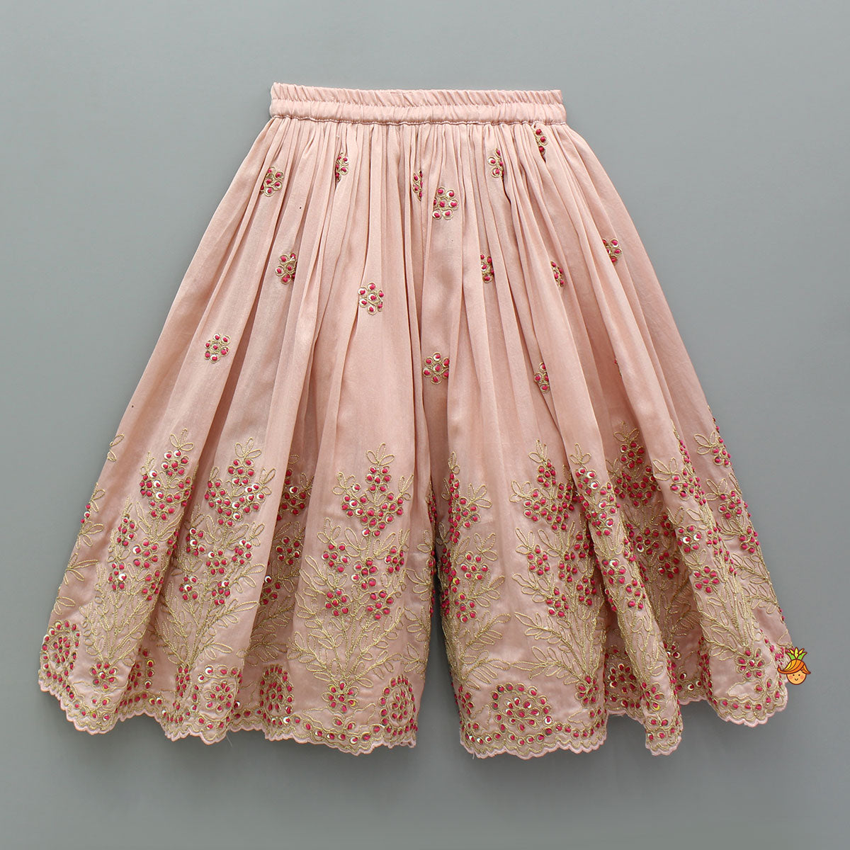 Peach Embroidered Chanderi Top And Palazzo