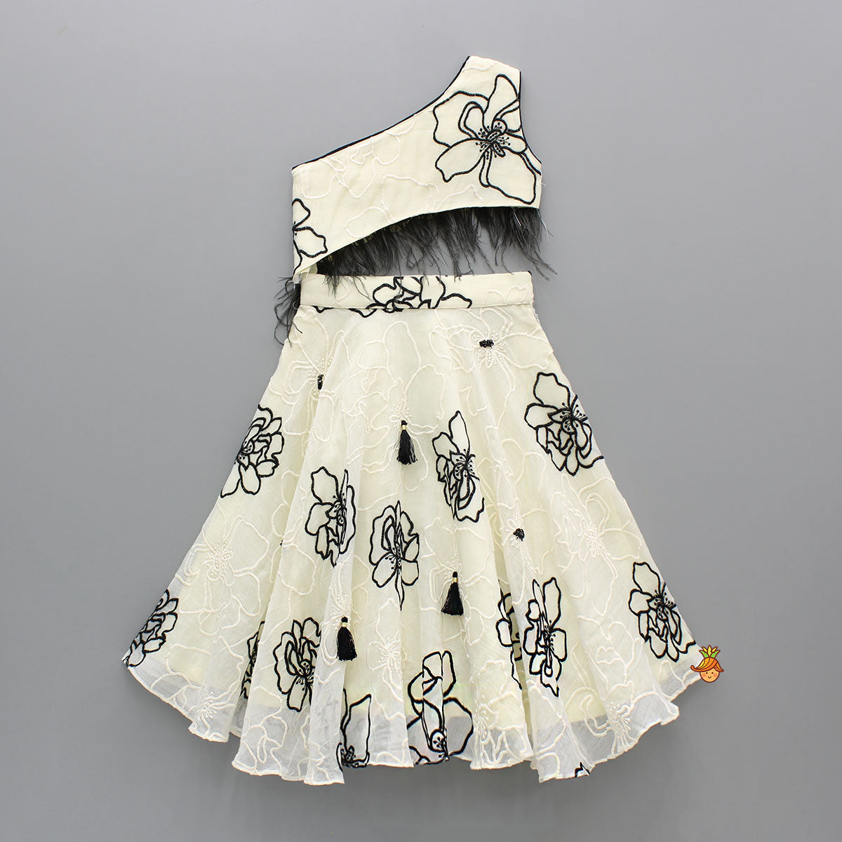 Cream One Shoulder Top And Umbrella Style Flared Lehenga