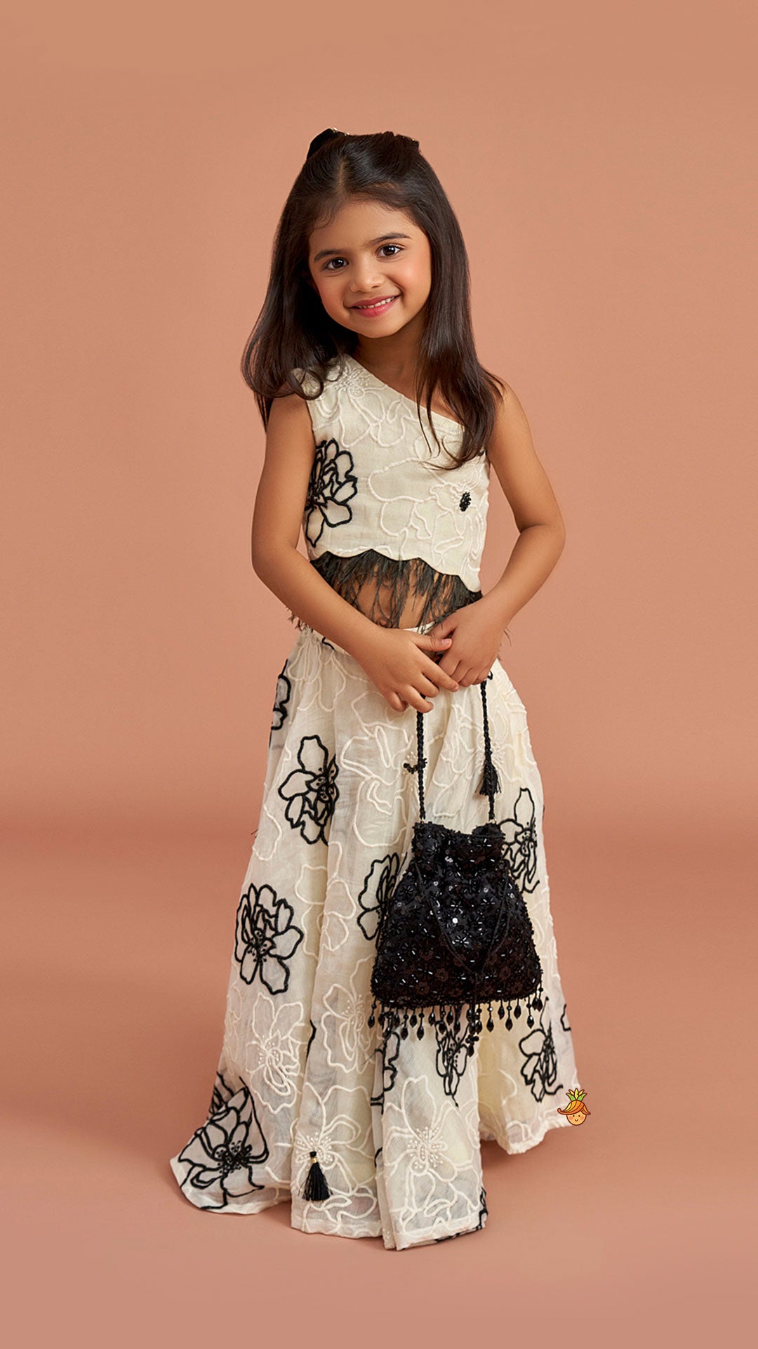 Cream One Shoulder Top And Umbrella Style Flared Lehenga