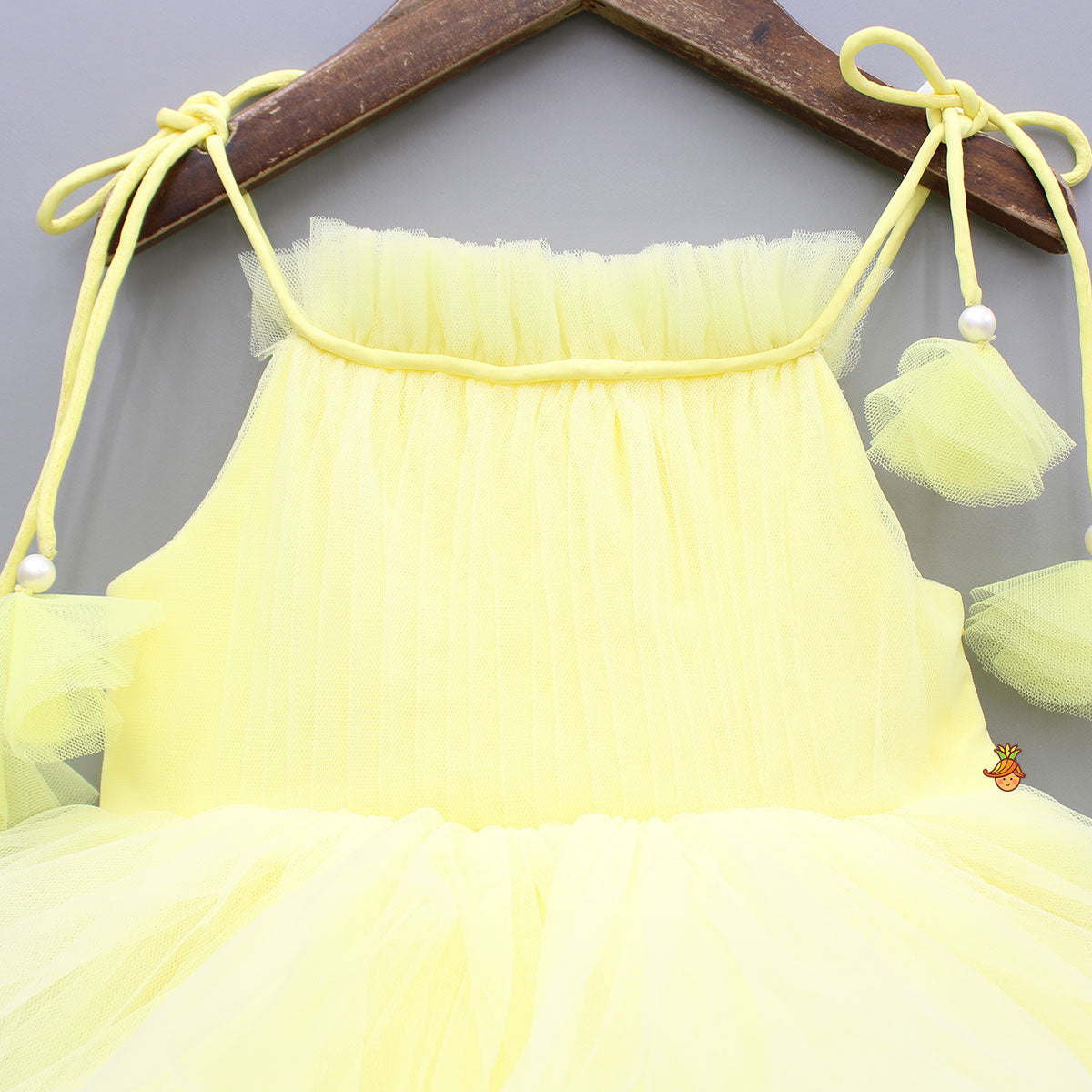 Yellow Layered Dress With Tie Up Shoulder Straps