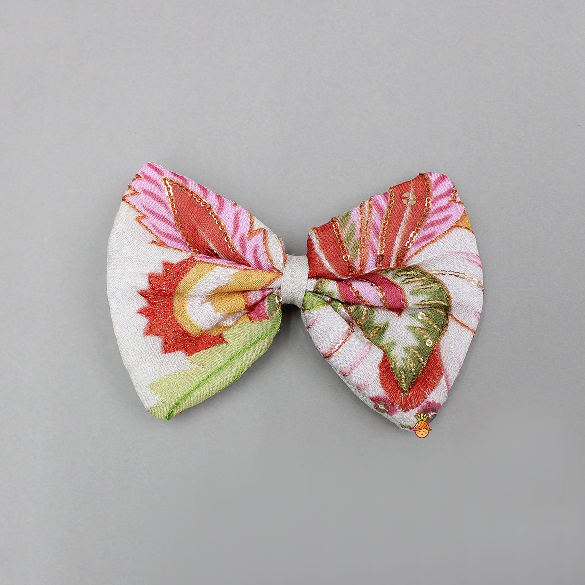 Beige Printed Embroidered Top And Umbrella Style Flared Lehenga With Matching Hairclip