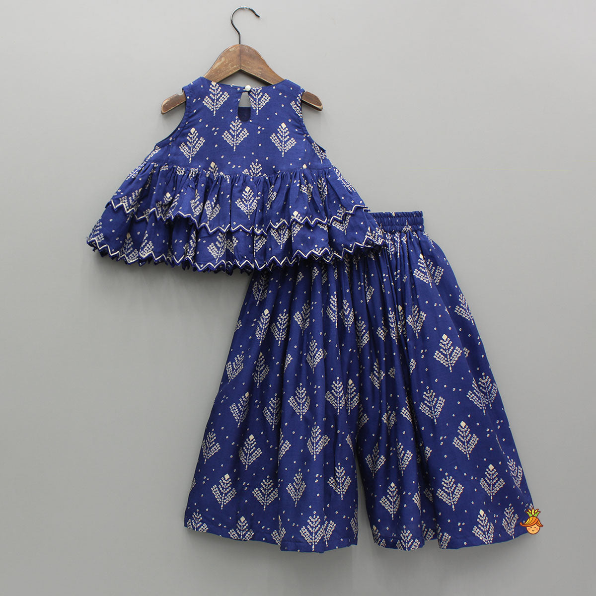 Blue Printed Embroidered Layered Top And Flared Palazzo