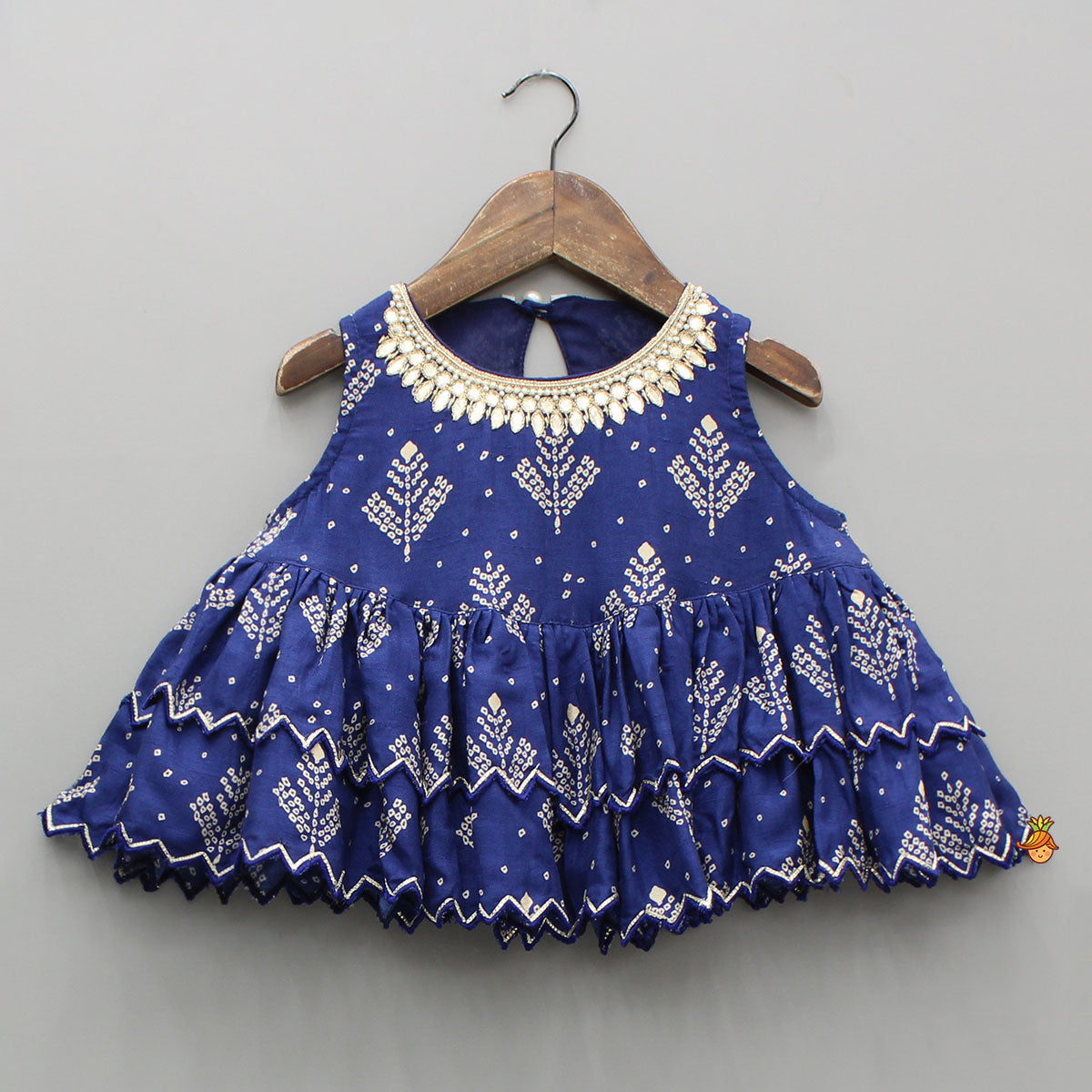Blue Printed Embroidered Layered Top And Flared Palazzo