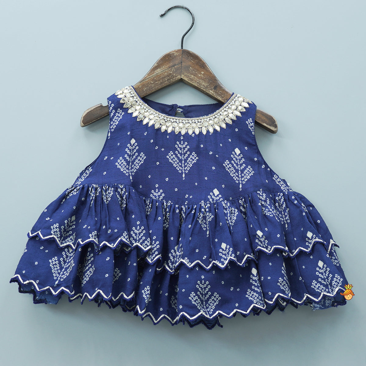 Blue Printed Embroidered Layered Top And Flared Palazzo