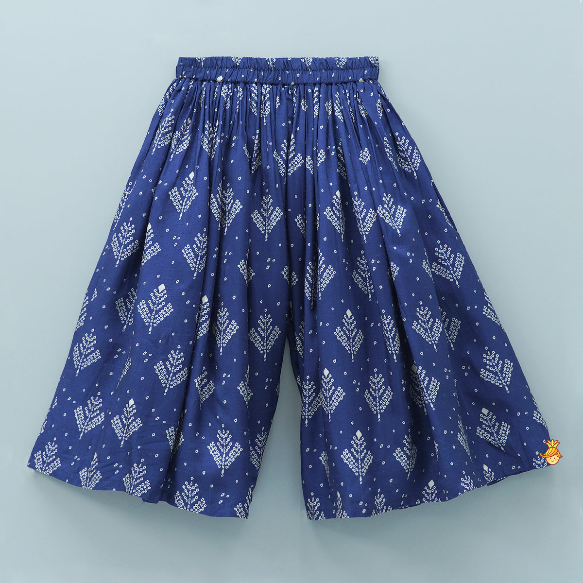 Blue Printed Embroidered Layered Top And Flared Palazzo