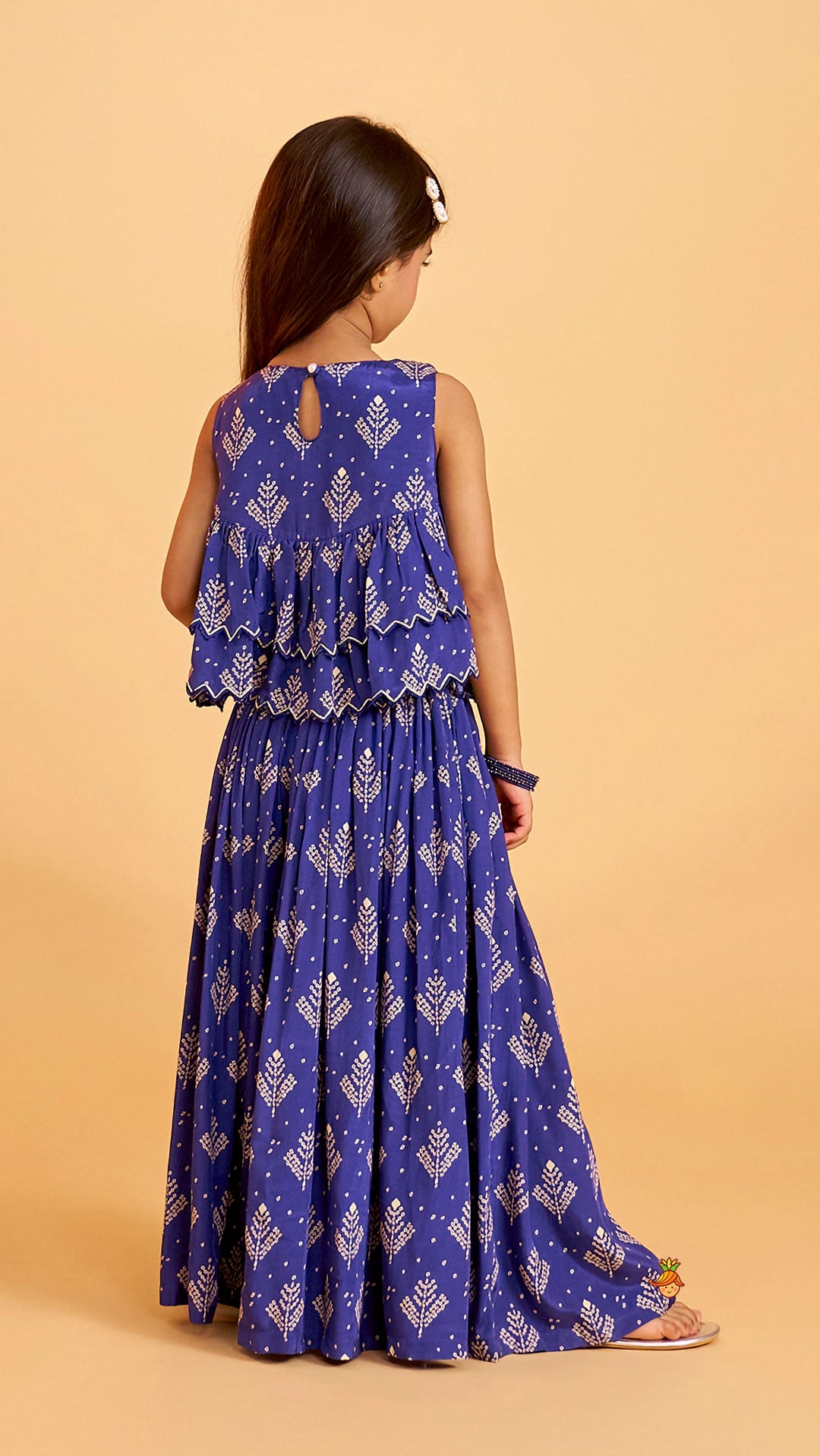 Blue Printed Embroidered Layered Top And Flared Palazzo