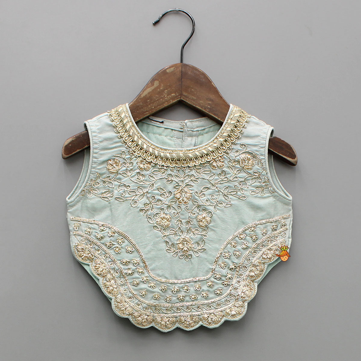 Embroidered Scalloped Detail Top And Flared Palazzo With Dupatta