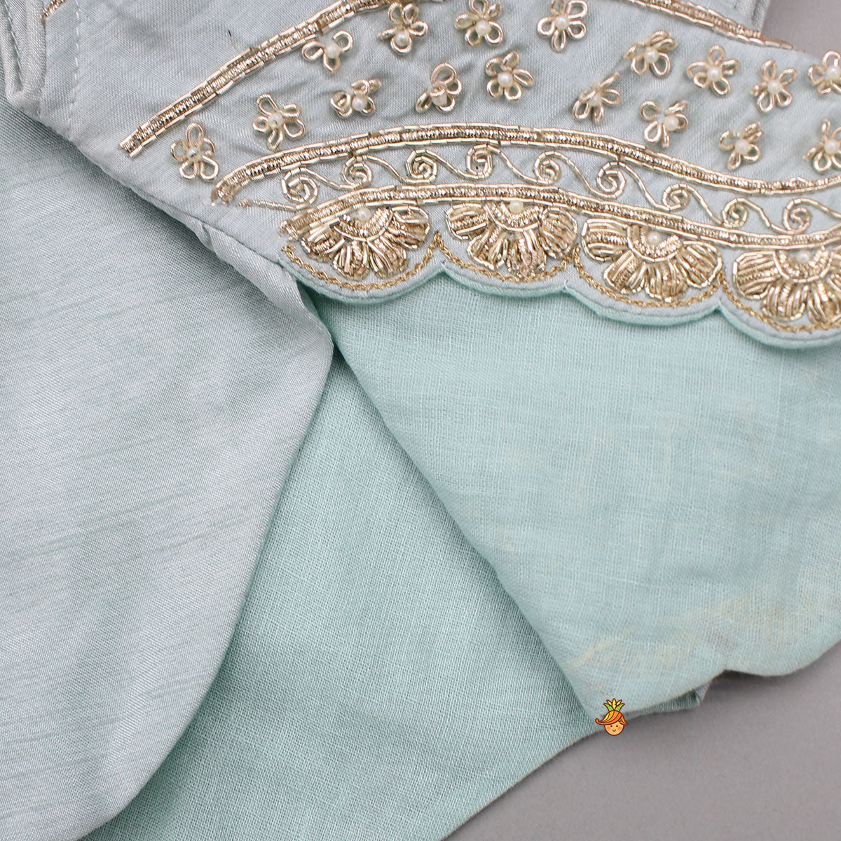 Embroidered Scalloped Detail Top And Flared Palazzo With Dupatta