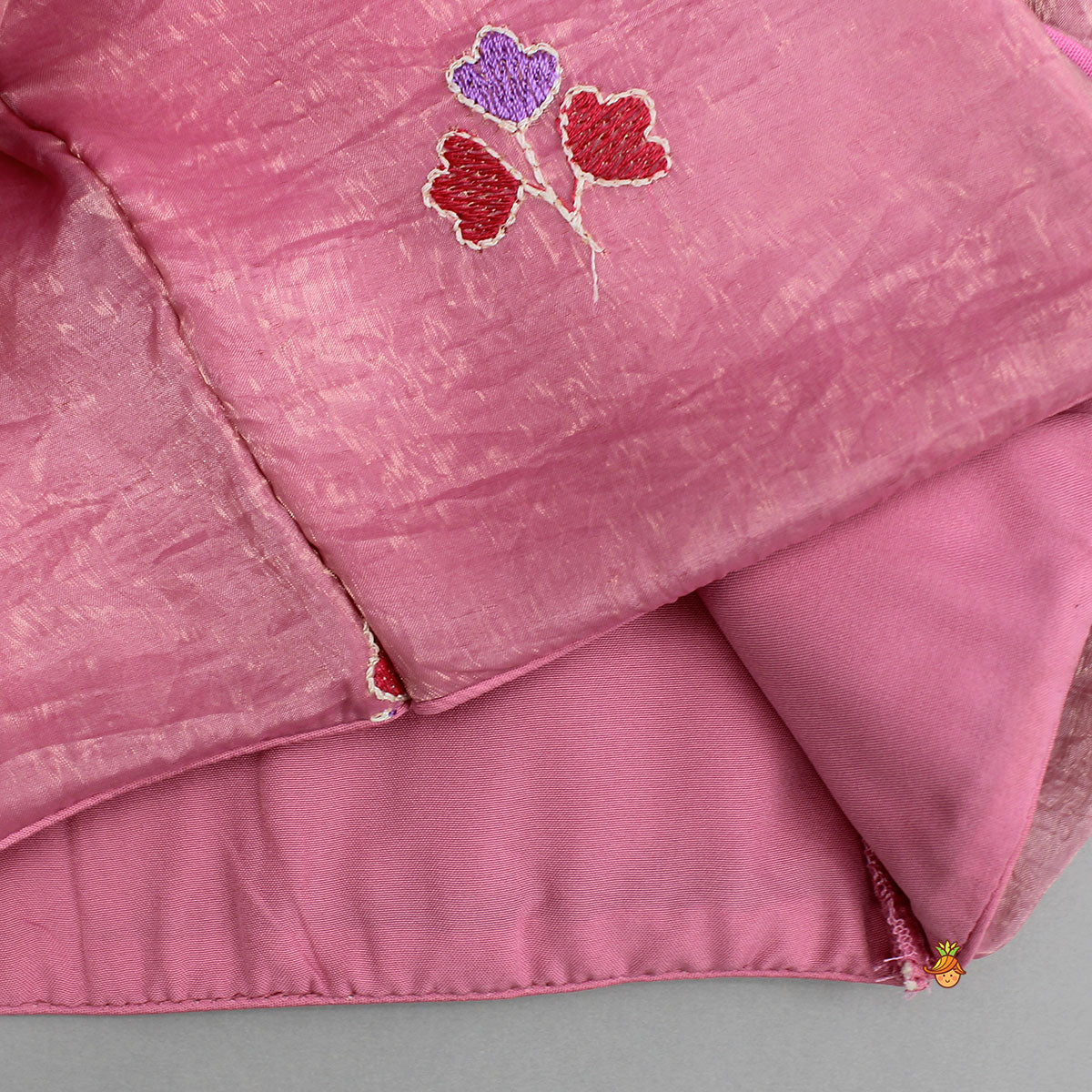 Pink One-Shoulder Pleated Drape Top With Floral Embroidered Lehenga And Net Dupatta