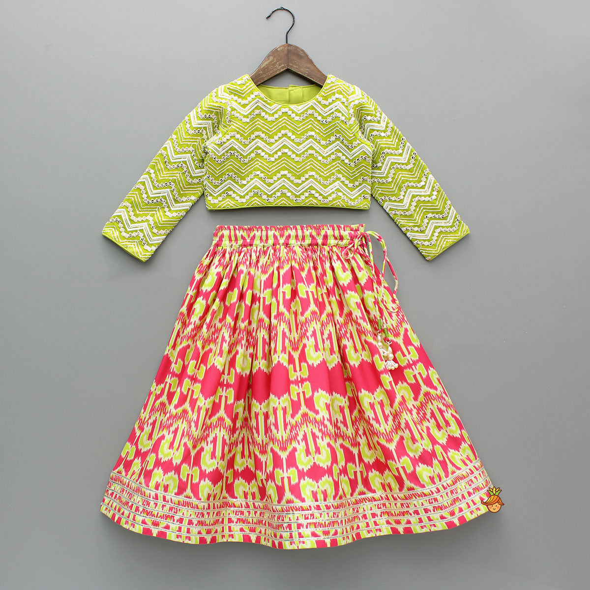 Green Zig Zag Sequin Embroidered Top With Lehenga
