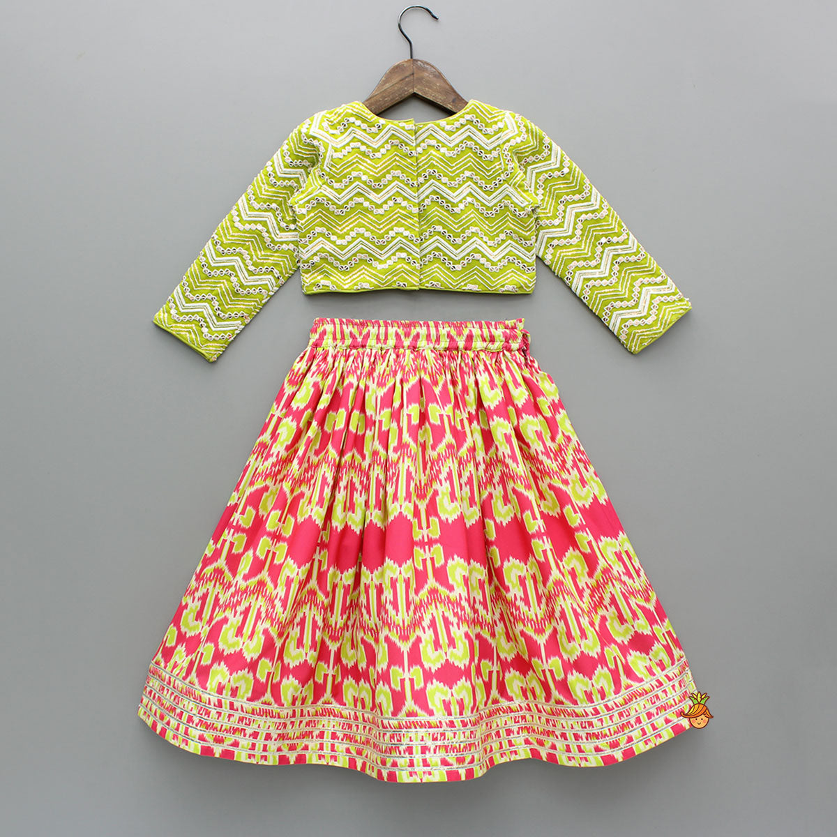 Green Zig Zag Sequin Embroidered Top With Lehenga