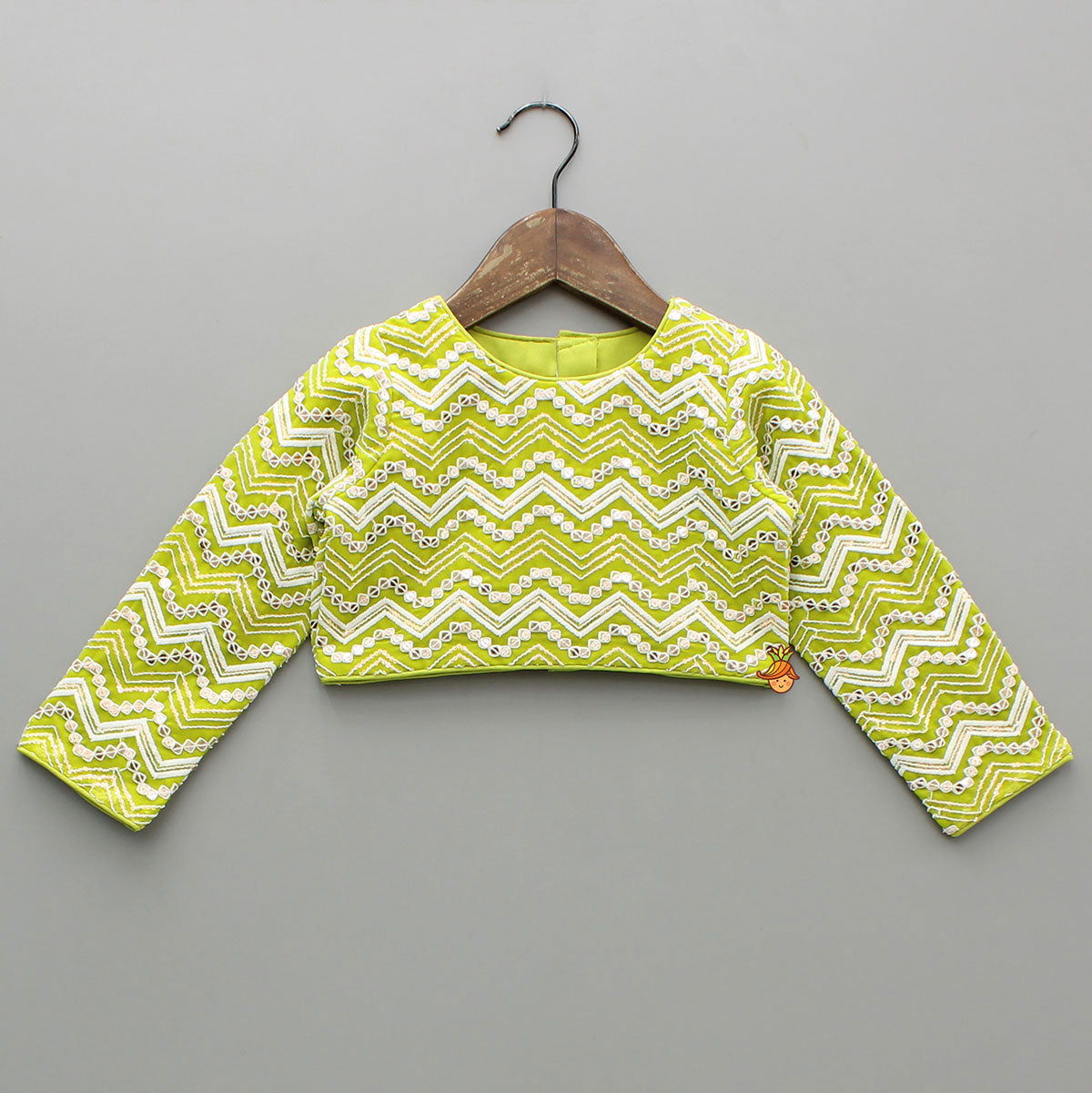 Green Zig Zag Sequin Embroidered Top With Lehenga