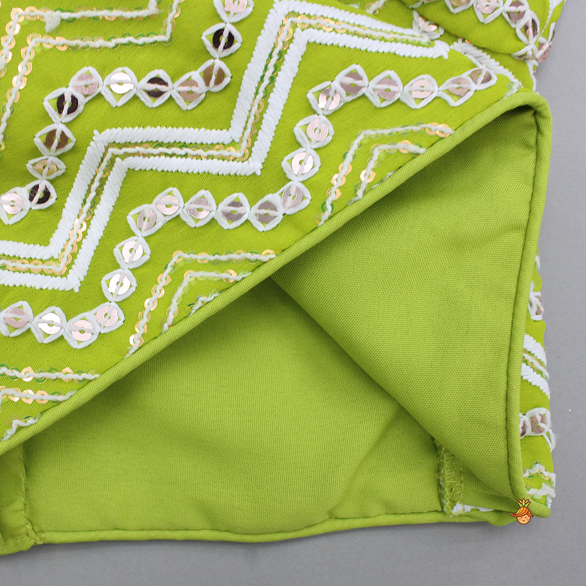 Green Zig Zag Sequin Embroidered Top With Lehenga