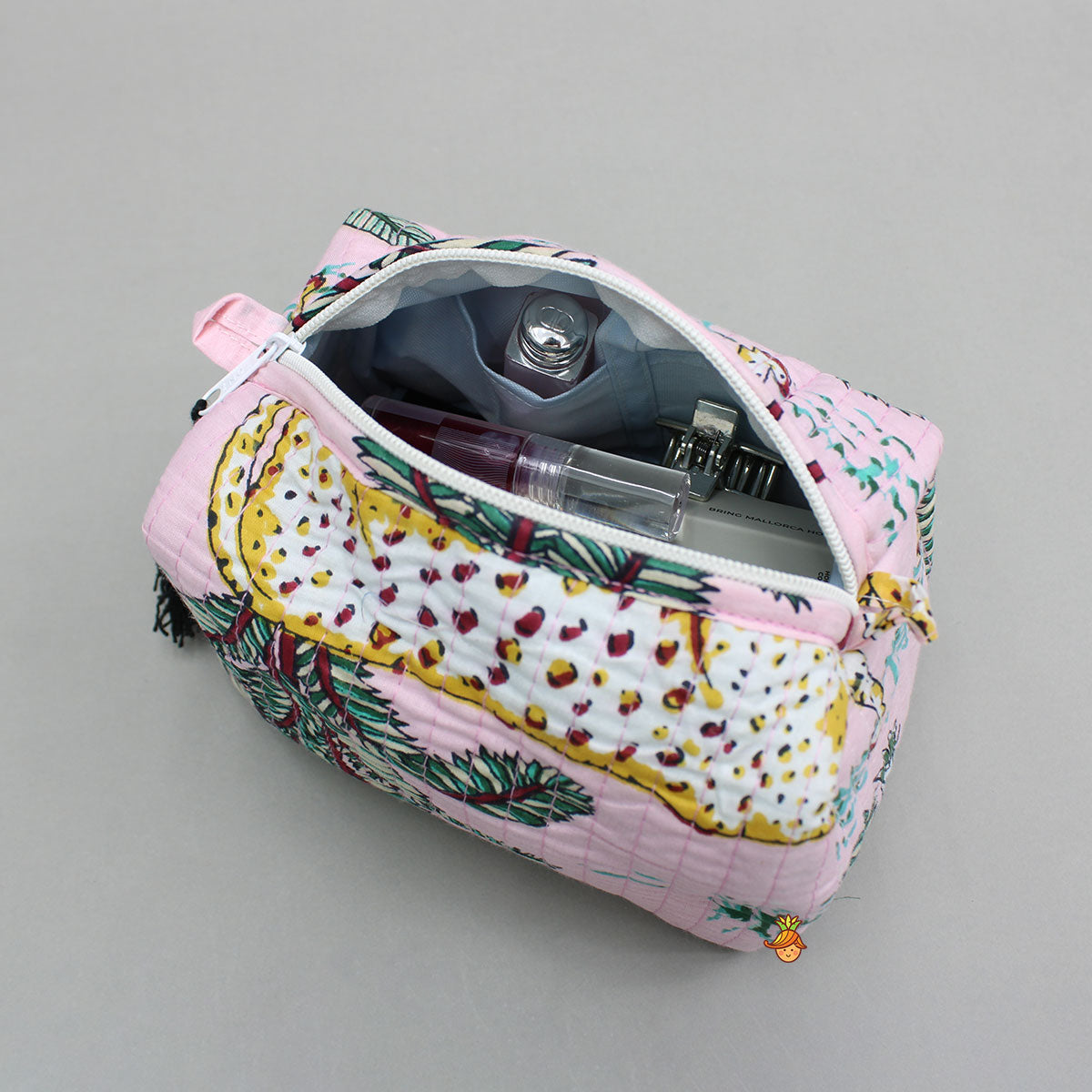 Jungle-Themed Printed Pink Pouch Bags - Set Of 2