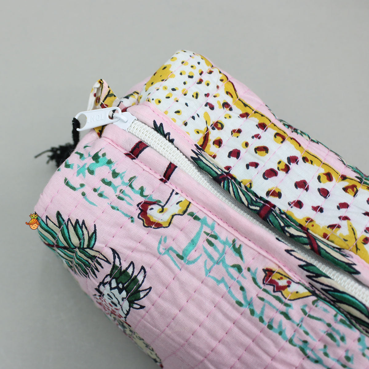 Jungle-Themed Printed Pink Pouch Bags - Set Of 2