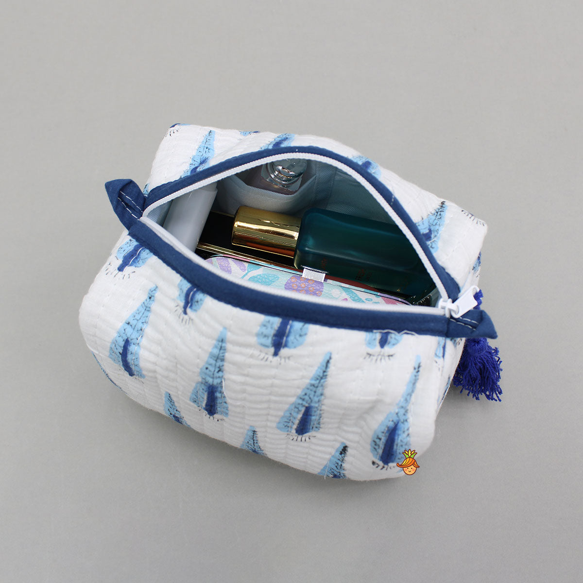 Fringe-Detailed Blue Pouch Bags - Set Of 2