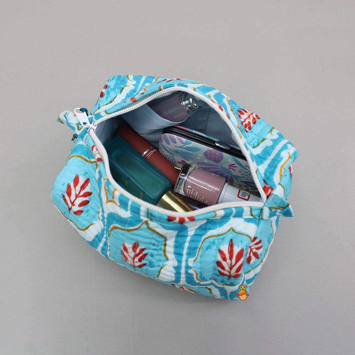 Elegant Blue Block-Printed Pouch Bags - Set Of 2