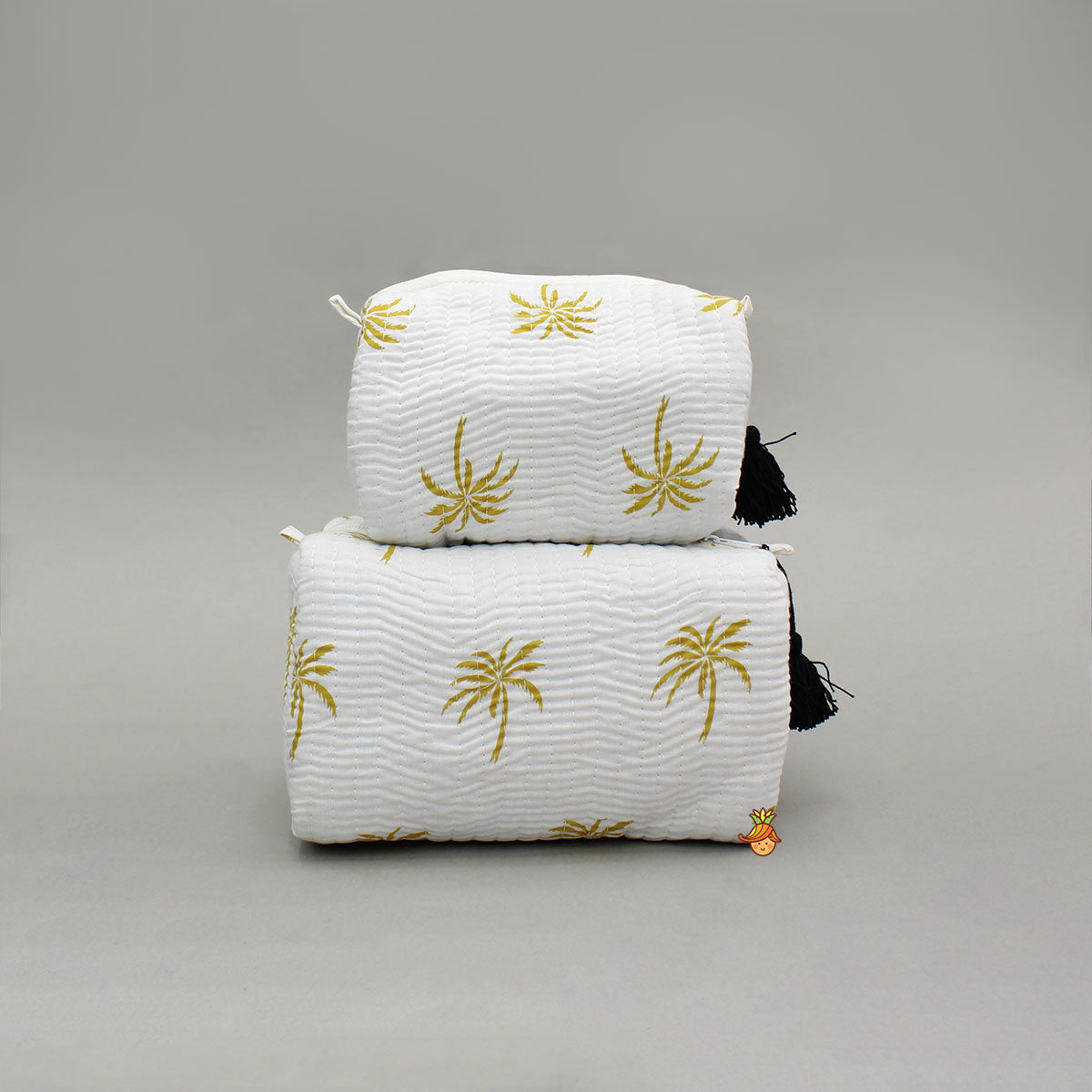 Tree Printed White Pouch Bags - Set Of 2