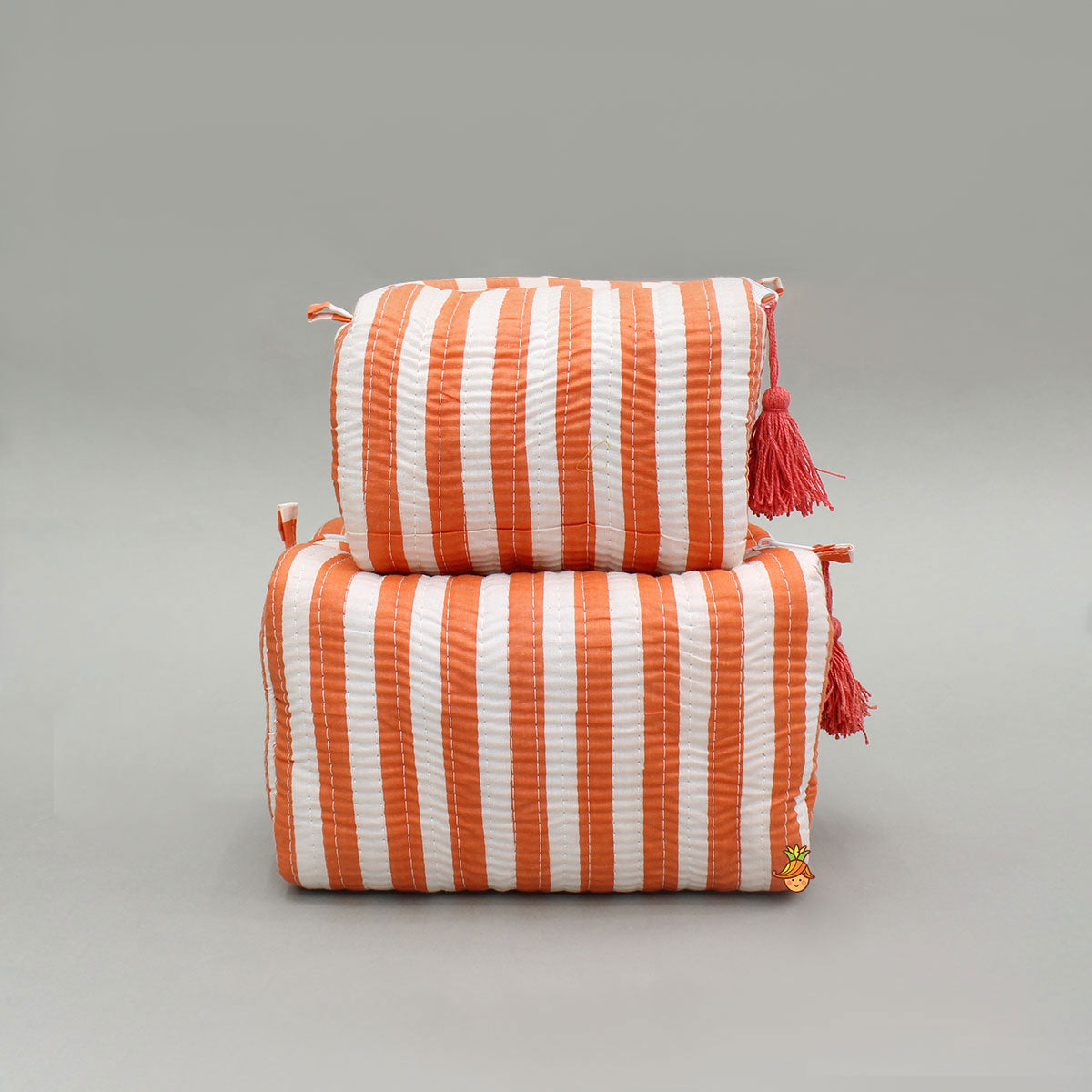Striped Printed Pouch Bags - Set Of 2