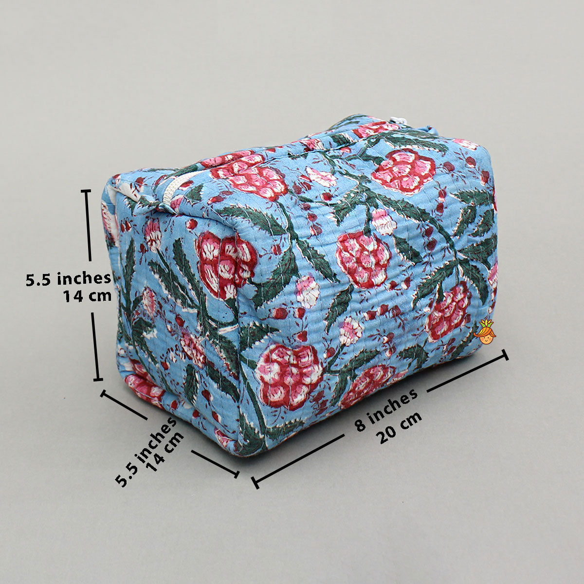 Blooming Flowers Block-Printed Blue Pouch Bags - Set Of 2