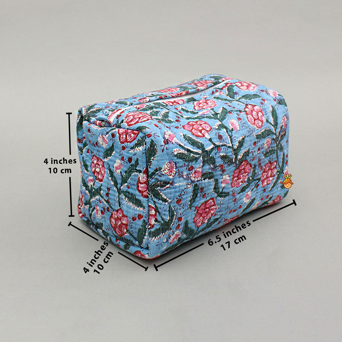 Blooming Flowers Block-Printed Blue Pouch Bags - Set Of 2