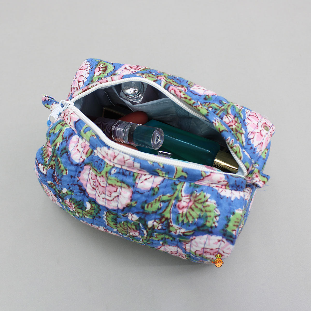Floral Block-Printed Pouch Bags - Set Of 2