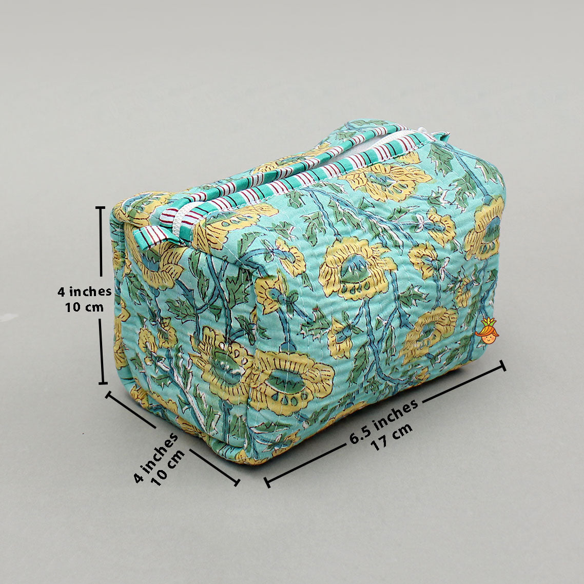 Blooming Flowers Block-Printed Pouch Bags - Set Of 2