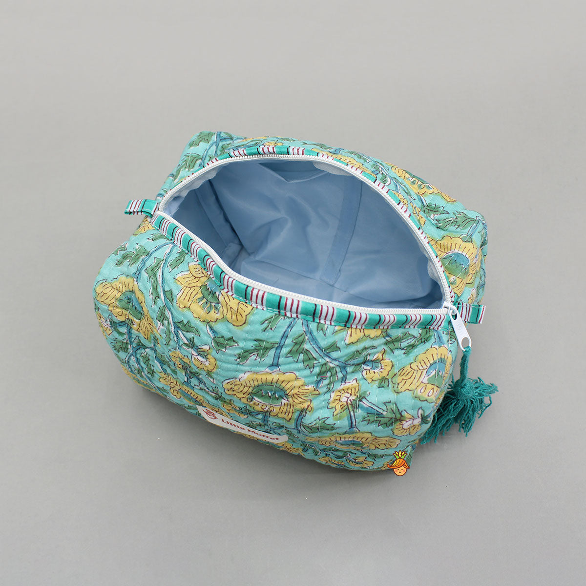 Blooming Flowers Block-Printed Pouch Bags - Set Of 2