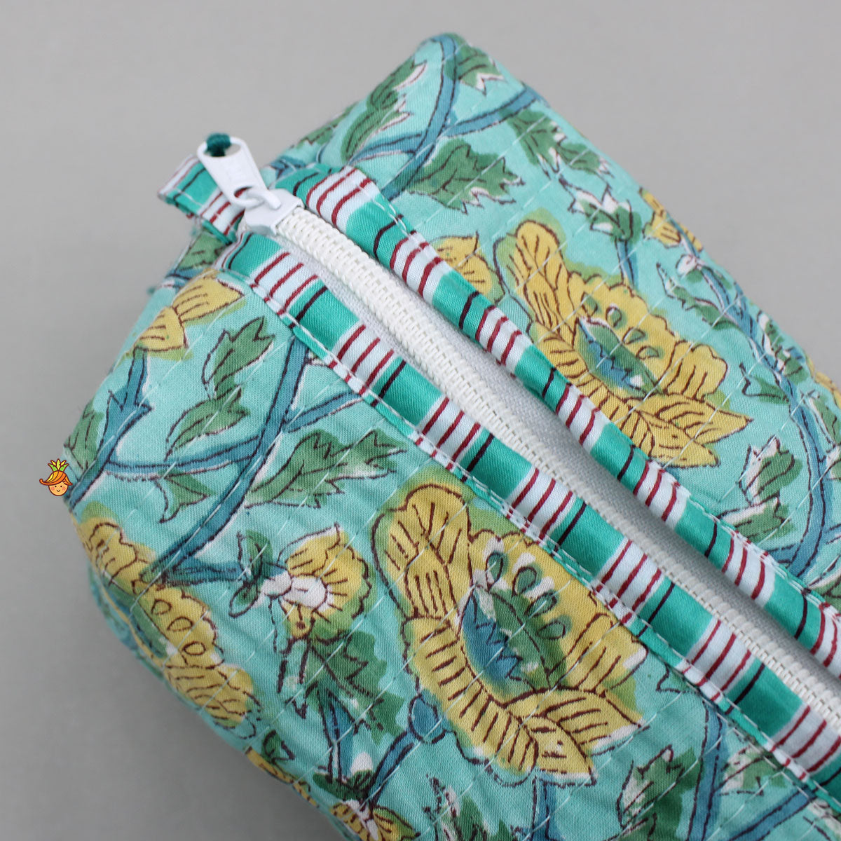 Blooming Flowers Block-Printed Pouch Bags - Set Of 2