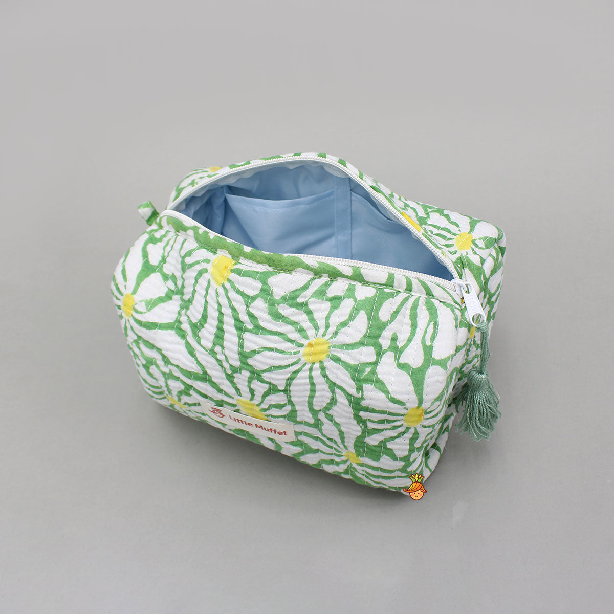 Block Printed Green Pouch Bags - Set Of 2
