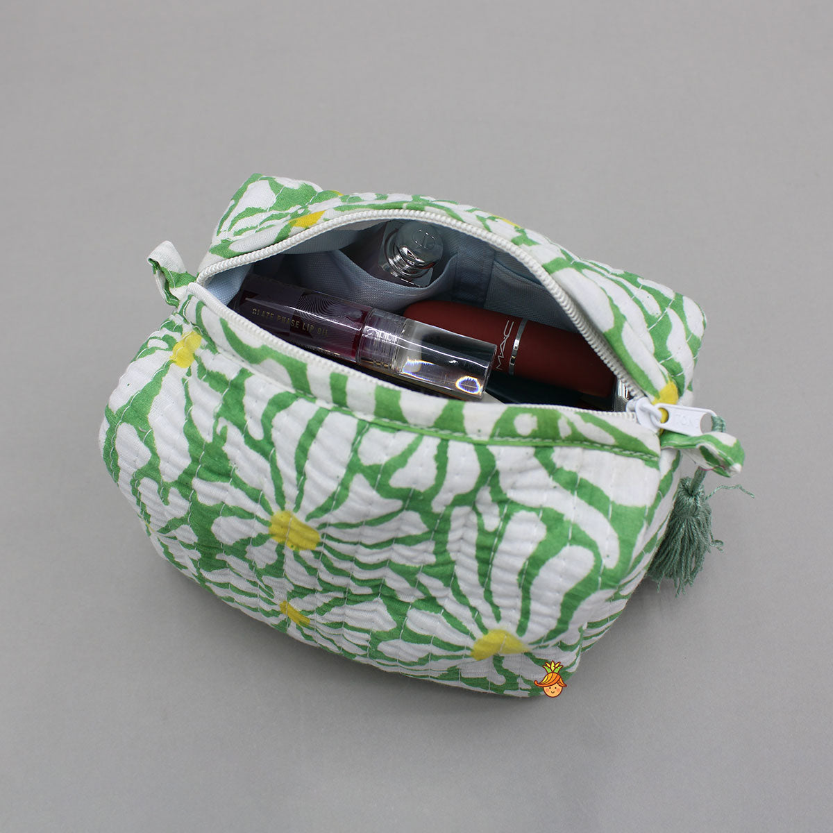 Block Printed Green Pouch Bags - Set Of 2