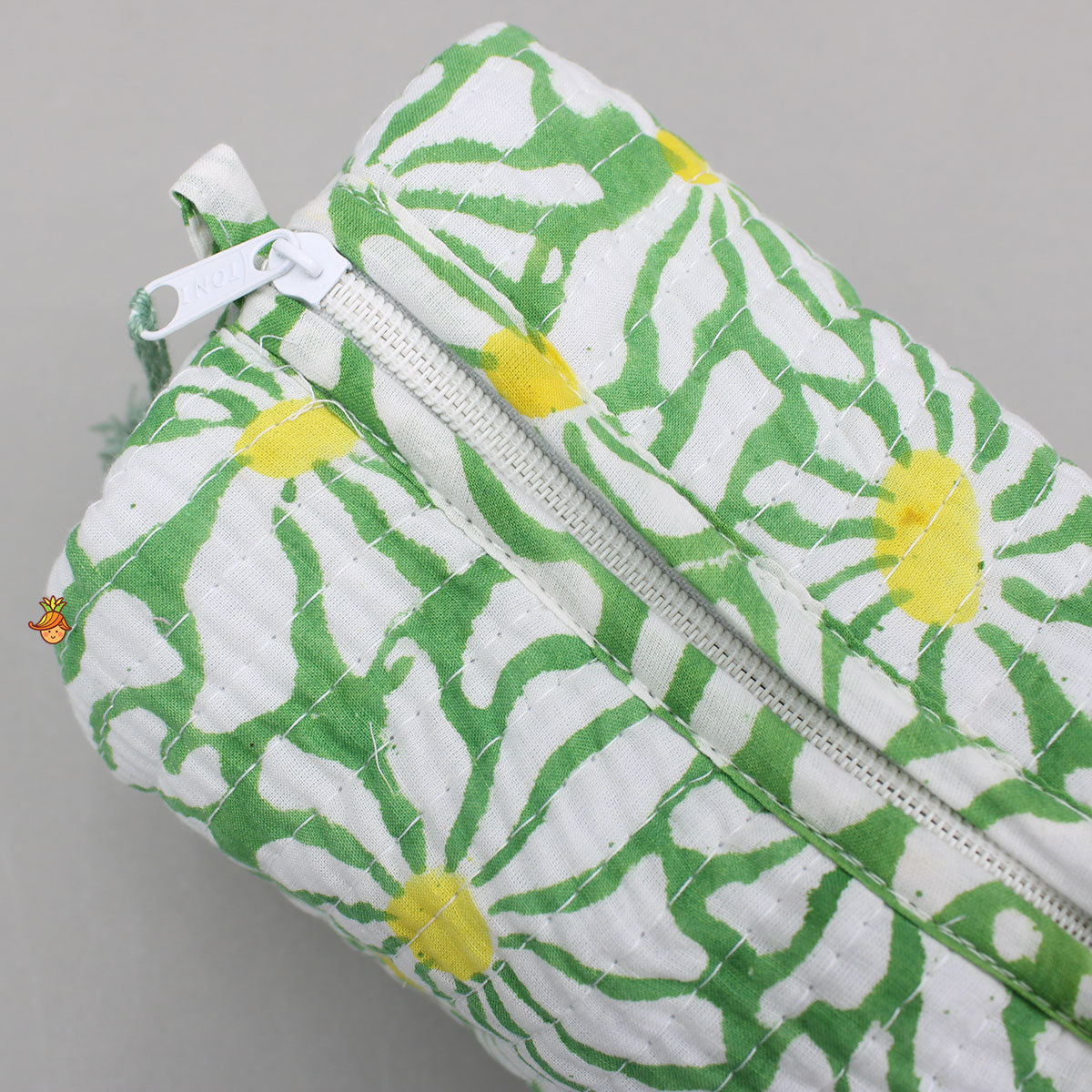 Block Printed Green Pouch Bags - Set Of 2