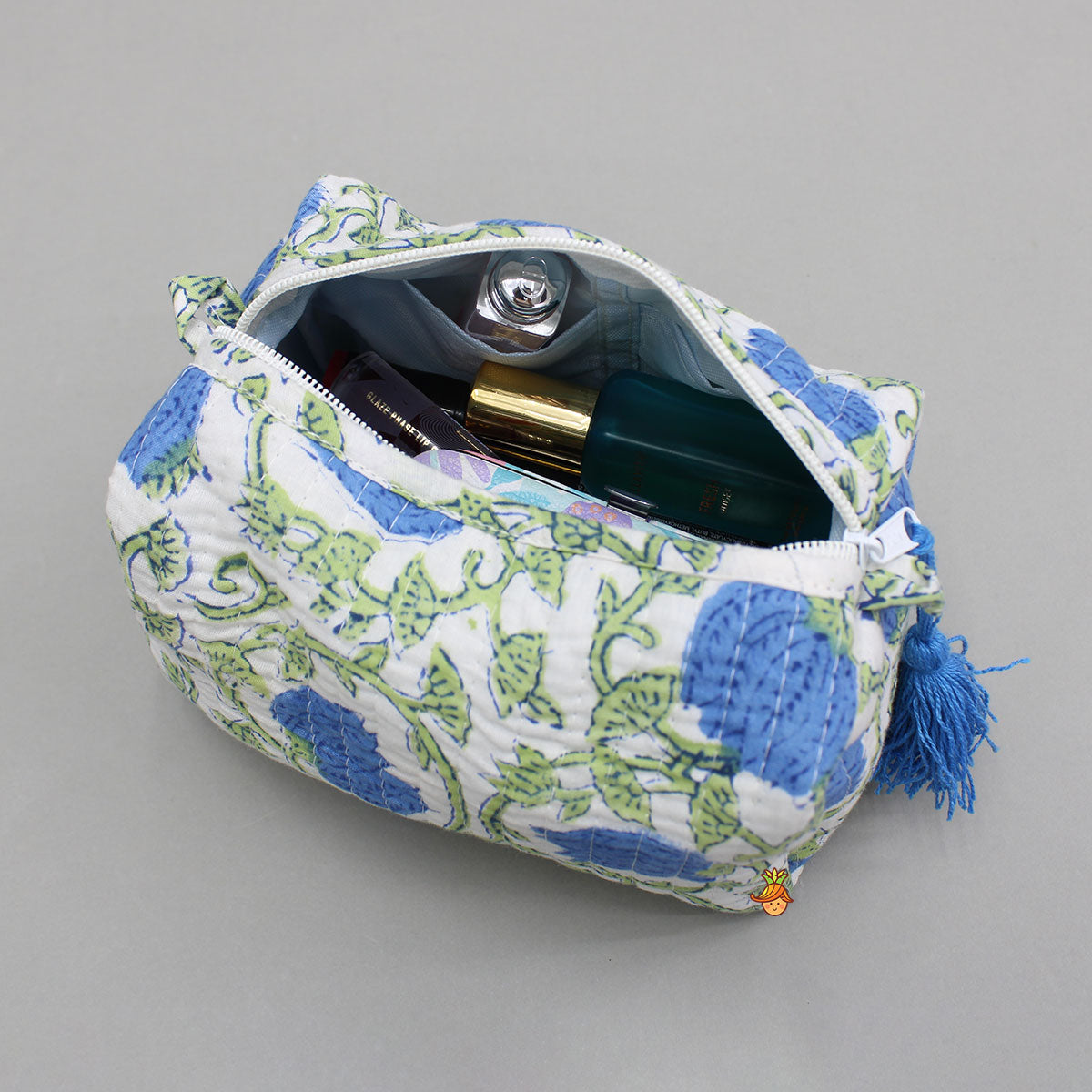 Block-Printed Blue Pouch Bags ? Set Of 2