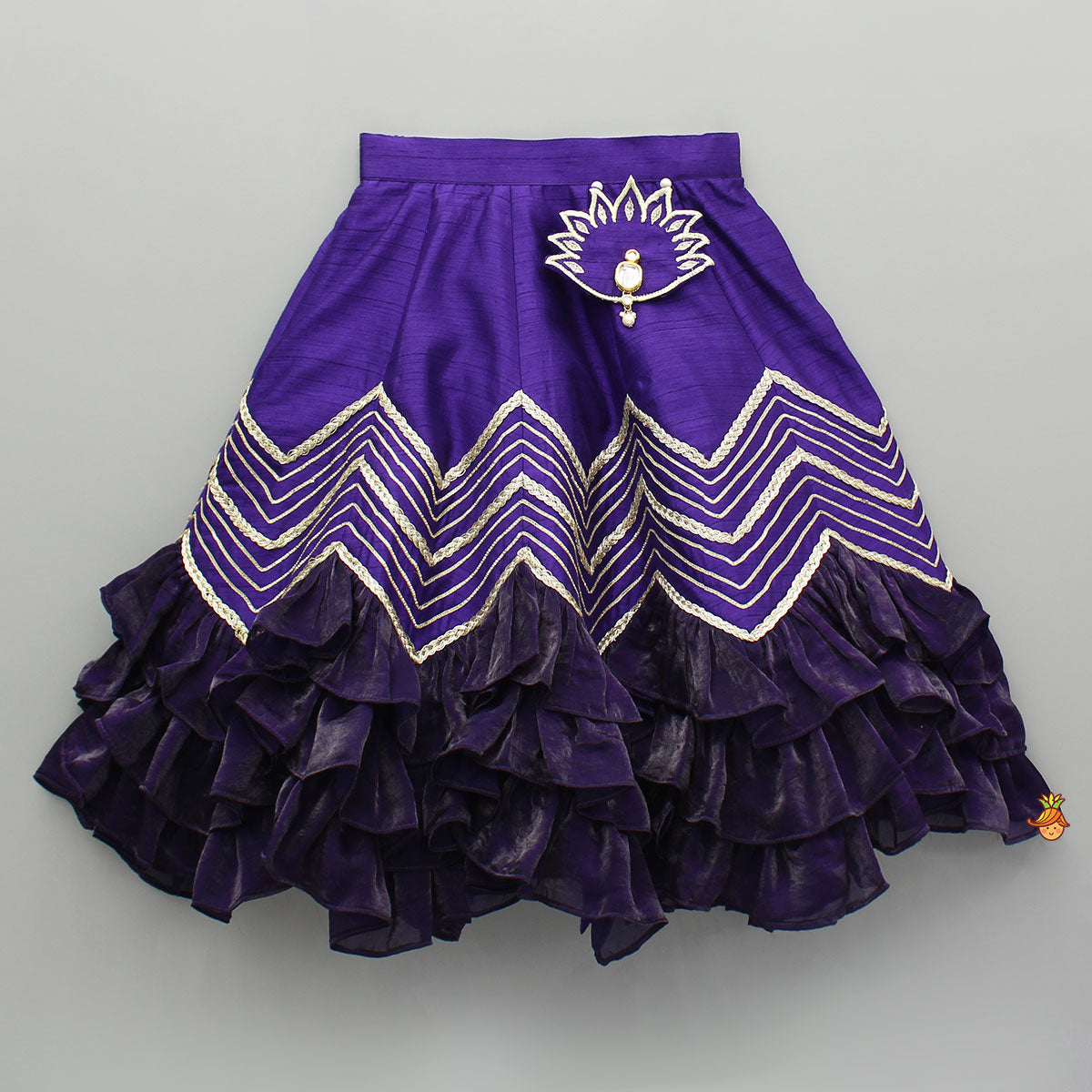 Purple Embroidered Top And Lehenga With Attached Pouch And Dupatta