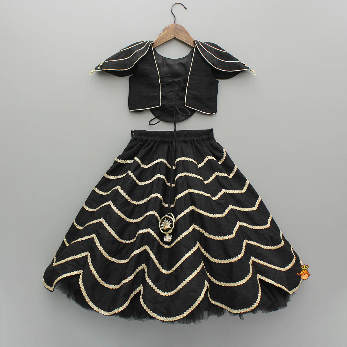Black Embroidered Top And Lehenga With Dupatta
