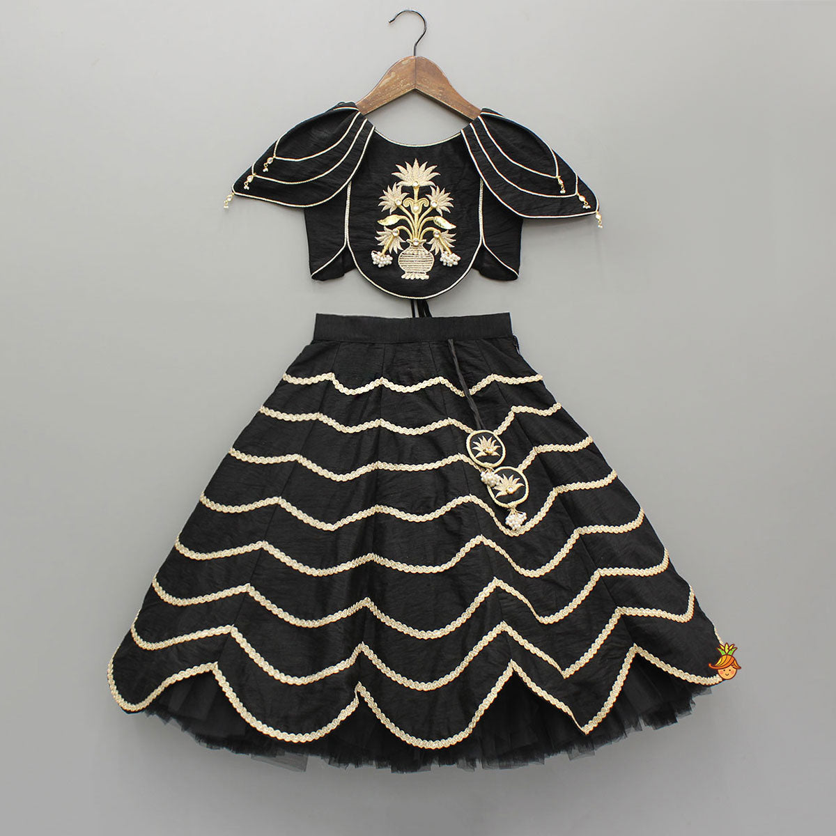Black Embroidered Top And Lehenga With Dupatta